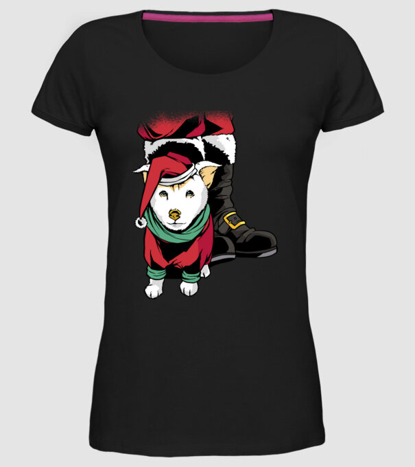 Cățeluș de Crăciun model negru pe tricou
