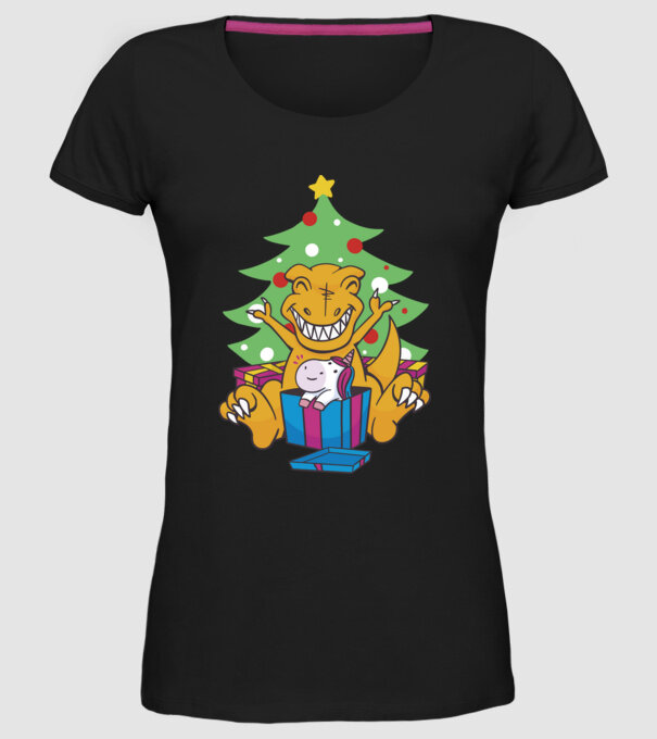 T-rex de Crăciun model negru pe tricou