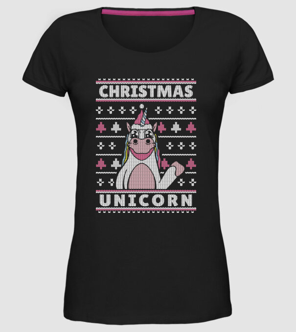 Unicorn de Crăciun pulover urât model negru pe tricou