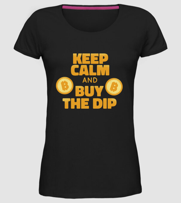 Keep calm and buy the dip Bitcoin model negru pe tricou