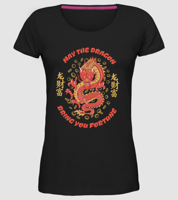 Dragon chinezesc norocos model negru pe tricou
