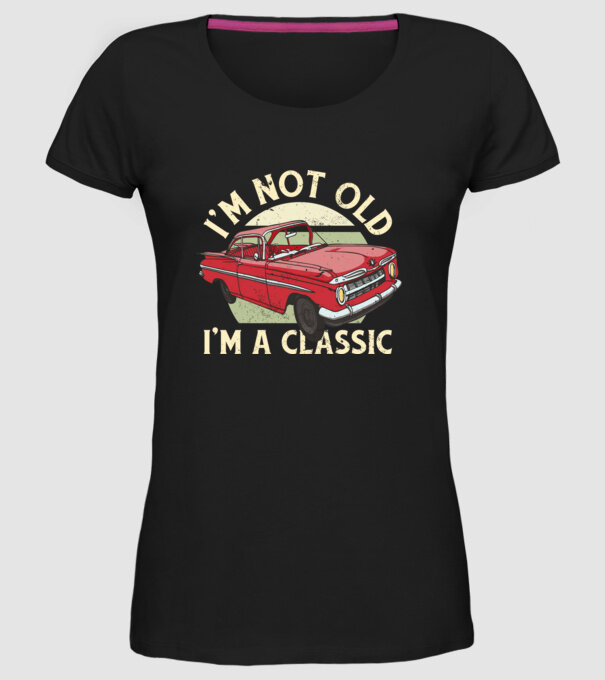 'Mașină clasică - I''m not old I''m a classic' model negru pe tricou