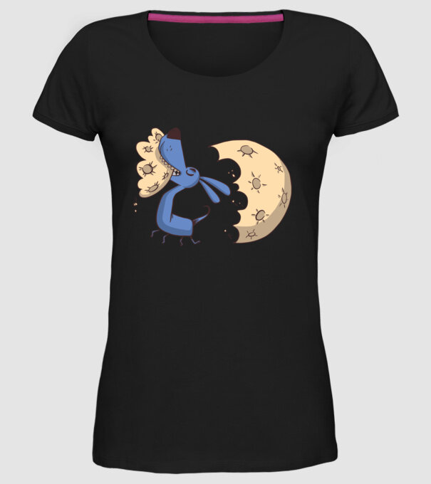Câine Luna Mușcătură model negru pe tricou