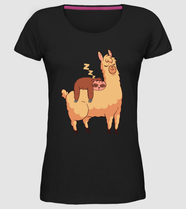 Leneș dormind pe Lama tricou amuzant model negru pe tricou