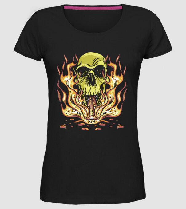 Craniu în flăcări model negru pe tricou