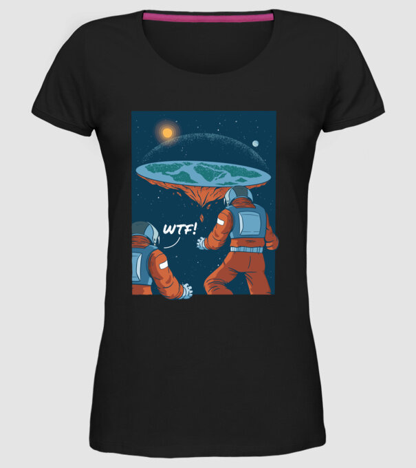 Astronaut Pământ plat model negru pe tricou