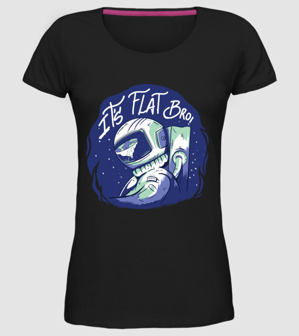 Astronaut Pământ plat model negru pe tricou