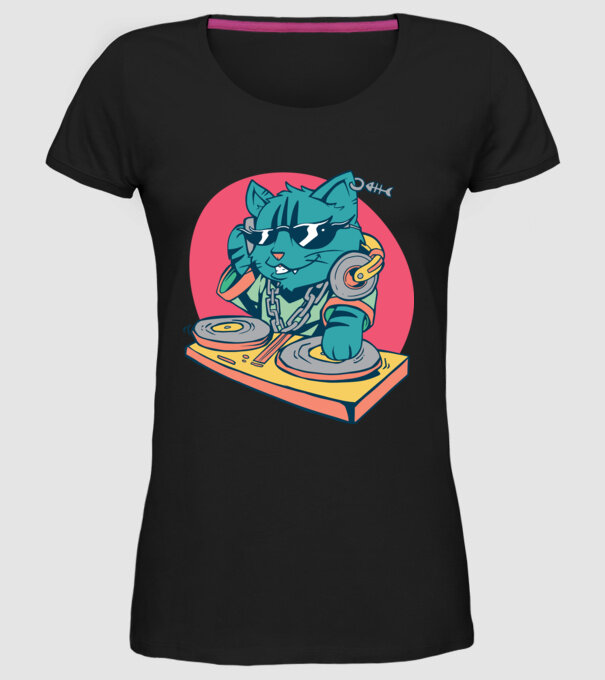 Pisică DJ model negru pe tricou