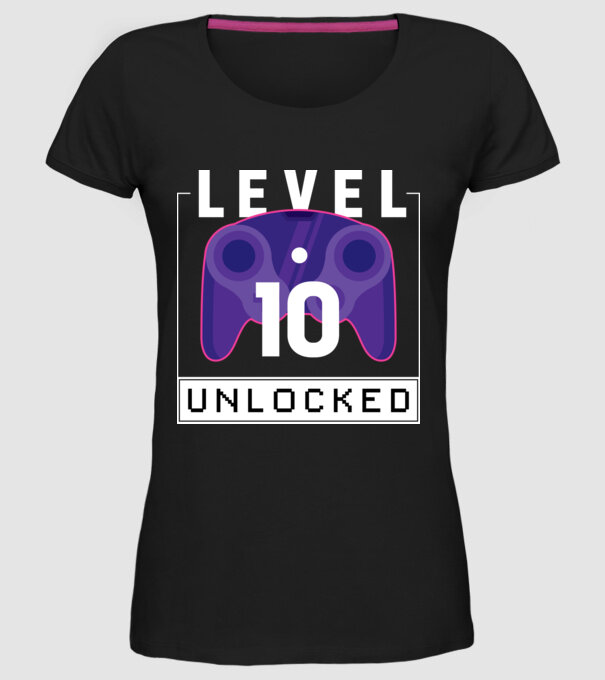 Level 10 Unlocked Gamer Birthday model negru pe tricou