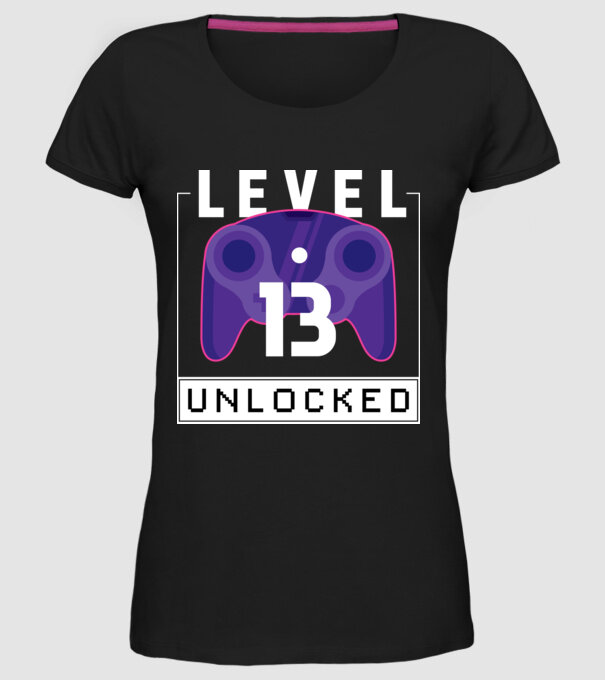 Level 13 Unlocked Gamer Birthday model negru pe tricou