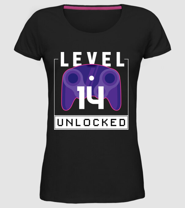 Level 14 Unlocked Gamer Birthday model negru pe tricou