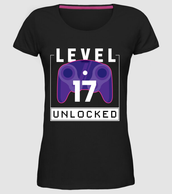 Level 17 Unlocked Gamer Birthday model negru pe tricou