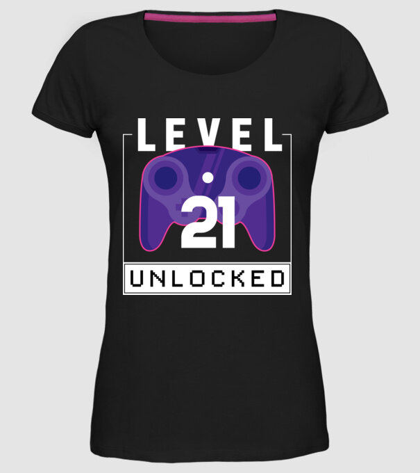 Level 21 Unlocked Gamer Birthday model negru pe tricou