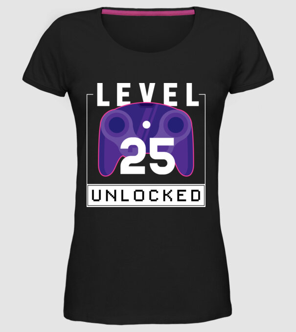 Level 25 Unlocked Gamer Birthday model negru pe tricou