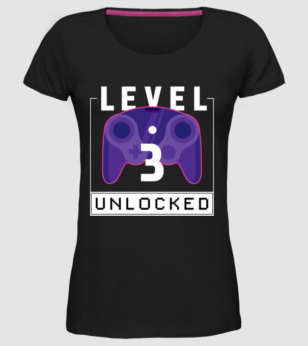 Level 3 Unlocked Gamer Birthday model negru pe tricou