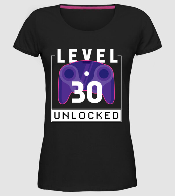 Level 30 Unlocked Gamer Birthday model negru pe tricou