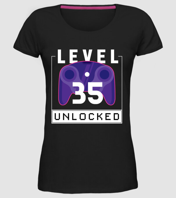 Level 35 Unlocked Gamer Birthday model negru pe tricou