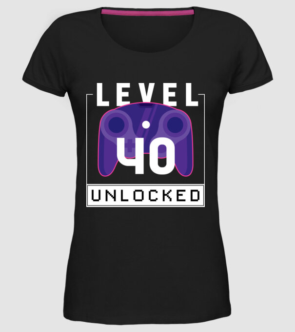 Level 40 Unlocked Gamer Birthday model negru pe tricou