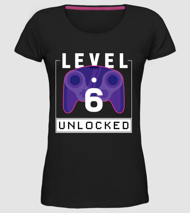 Level 6 Unlocked Gamer Birthday model negru pe tricou