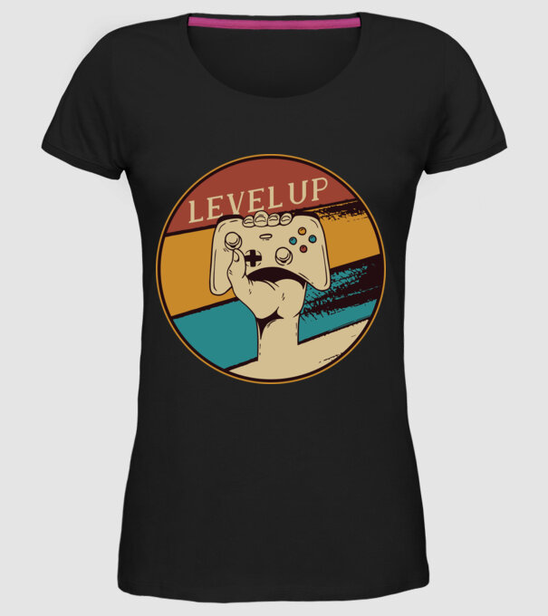 Level up - Trecere nivel Gamer model negru pe tricou