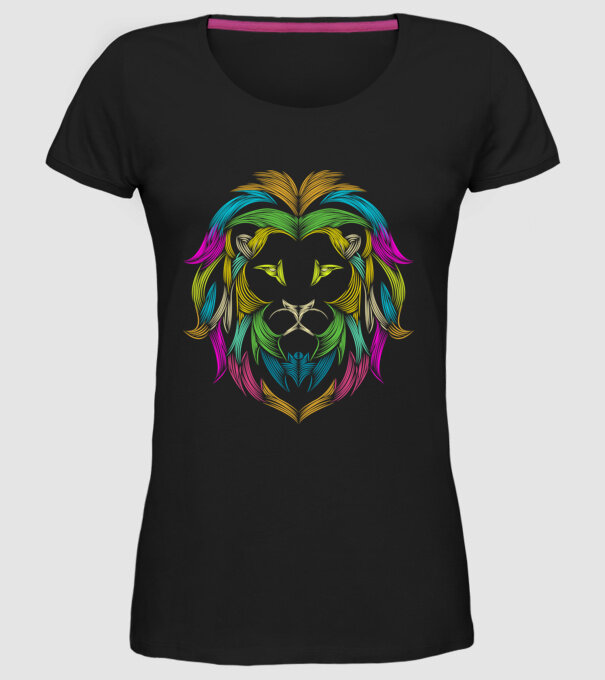 lion line art design model negru pe tricou