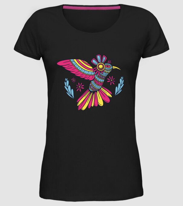 Mandala Colibri model negru pe tricou