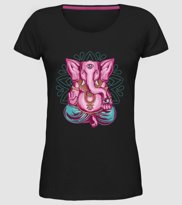 Elefant făcând meditație Dharma model negru pe tricou