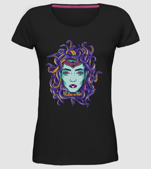 Cap de meduză model negru pe tricou