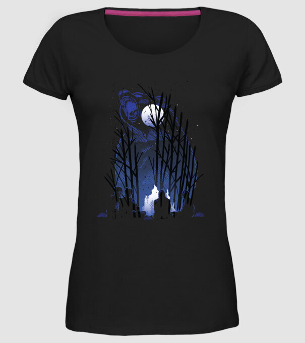 Urs în pădure noaptea model negru pe tricou