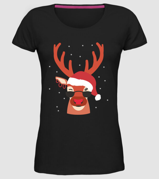 Ren cool de Crăciun model negru pe tricou