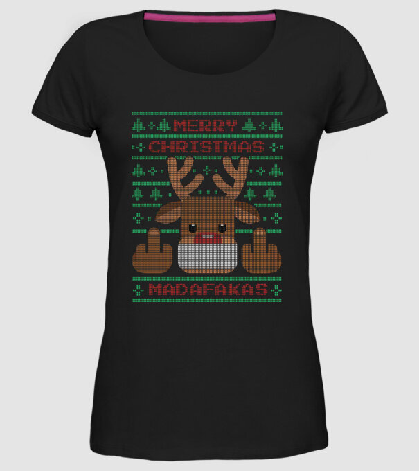 Merry Christmas Madafakas model negru pe tricou