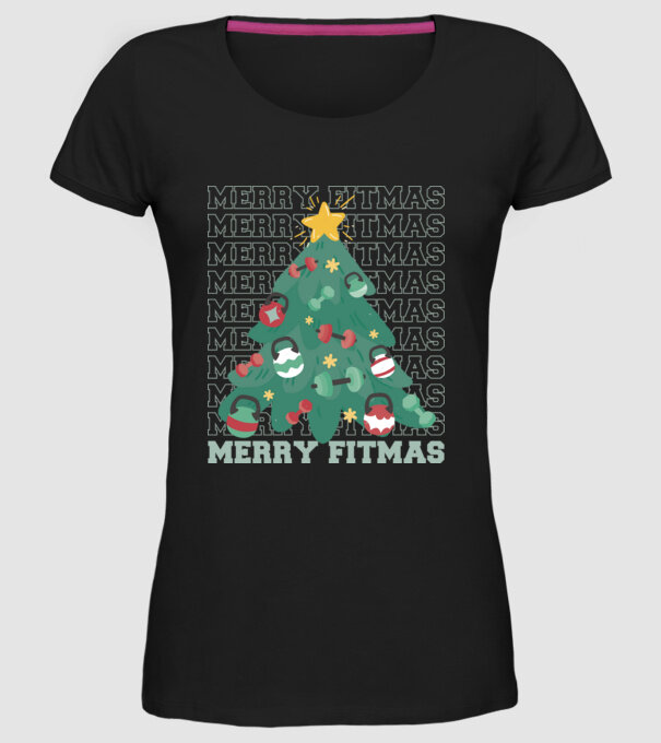 Merry Fitmas Fitmas Pom de Crăciun Fitness model negru pe tricou