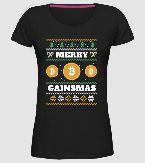 Merry Gainmas Bitcoin tricou cu pulovăr urât model negru pe tricou
