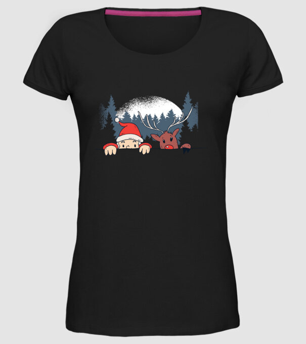 Moș Crăciun și Rudolf trag cu ochiul model negru pe tricou