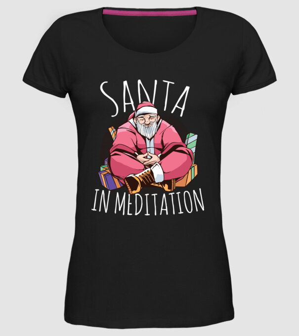 Tricou de Crăciun Moș Crăciun meditație model negru pe tricou