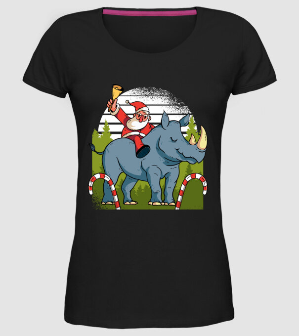 Moș Crăciun pe Rinocer model negru pe tricou