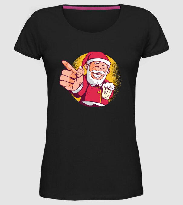 Moș Crăciun cu bere tricou model negru pe tricou