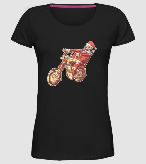 Moș Crăciun Motociclist model negru pe tricou