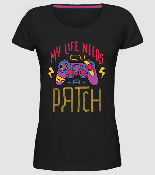 My life needs a patch Gamer model negru pe tricou