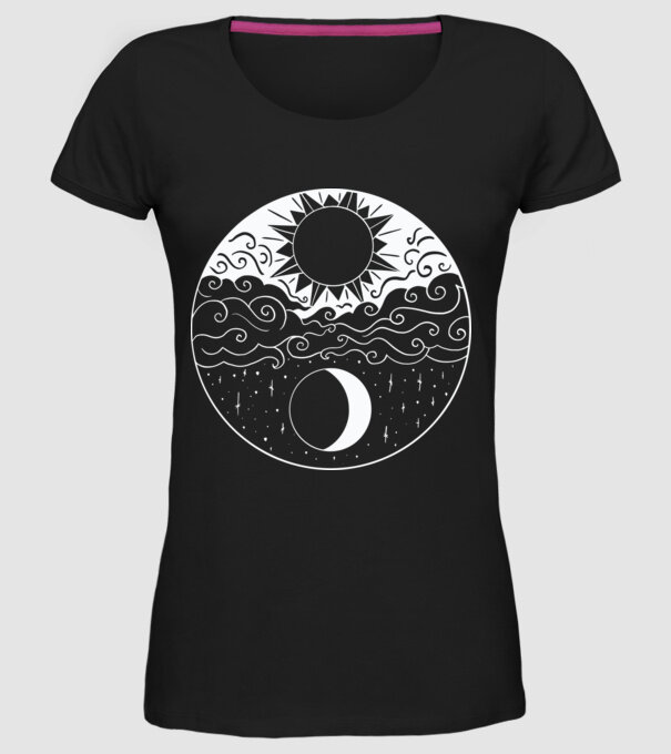 Soare și Lună Jin Jang model negru pe tricou
