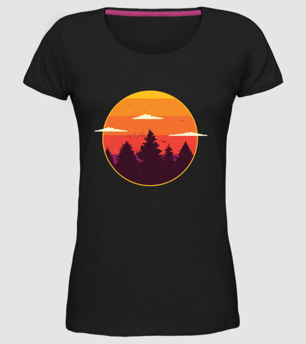 Apus de soare în pădure model negru pe tricou