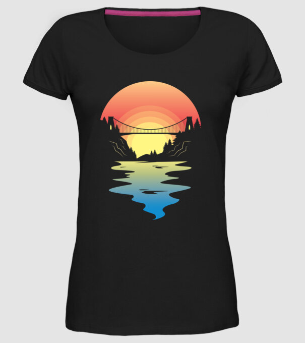 Peisaj apus de soare model negru pe tricou