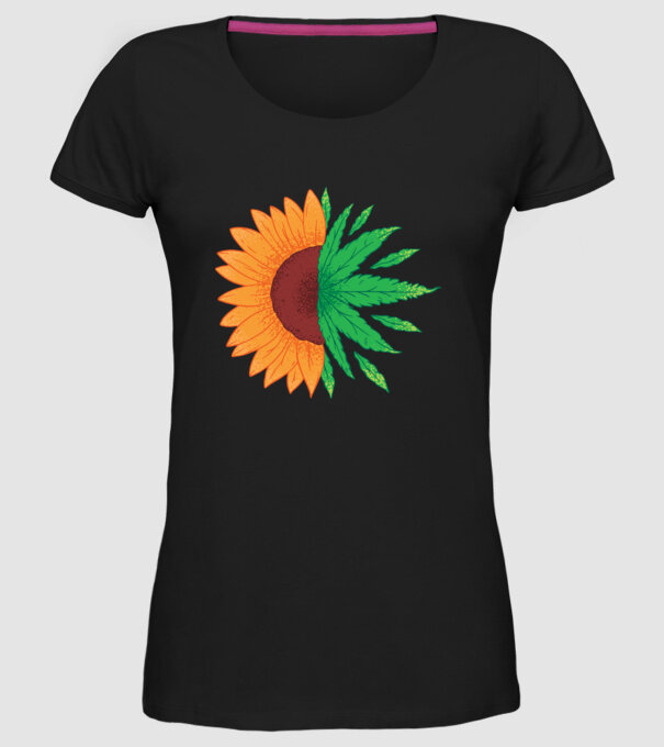 Floarea-soarelui Cannabis model negru pe tricou