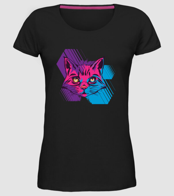 Pisică Neon model negru pe tricou