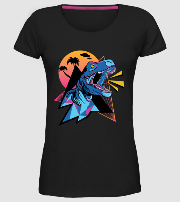 Tricou Neon dinozaur retro model negru pe tricou