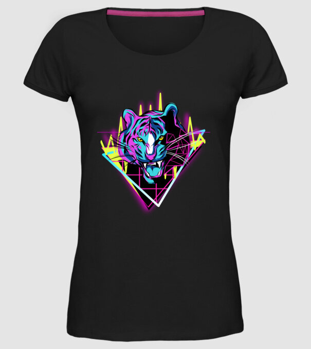 Tigru Neon anii 80 retro model negru pe tricou