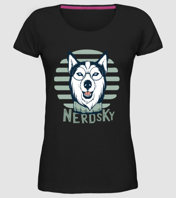 Nerdsky Husky model negru pe tricou