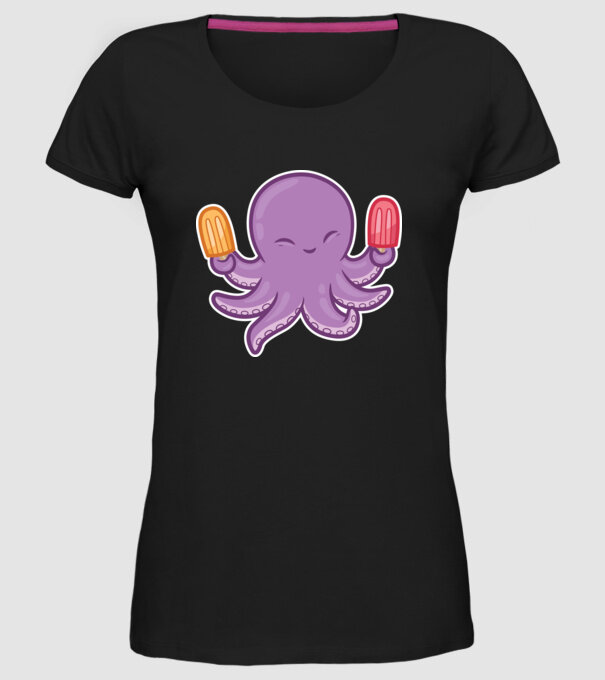 Înghețată Caracatiță Octopus model negru pe tricou