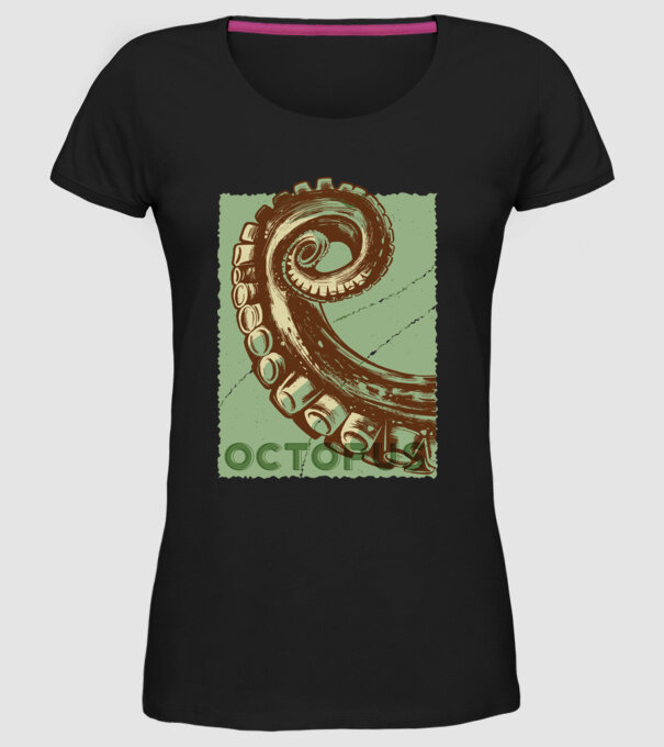 Caracatiță Octopus model negru pe tricou