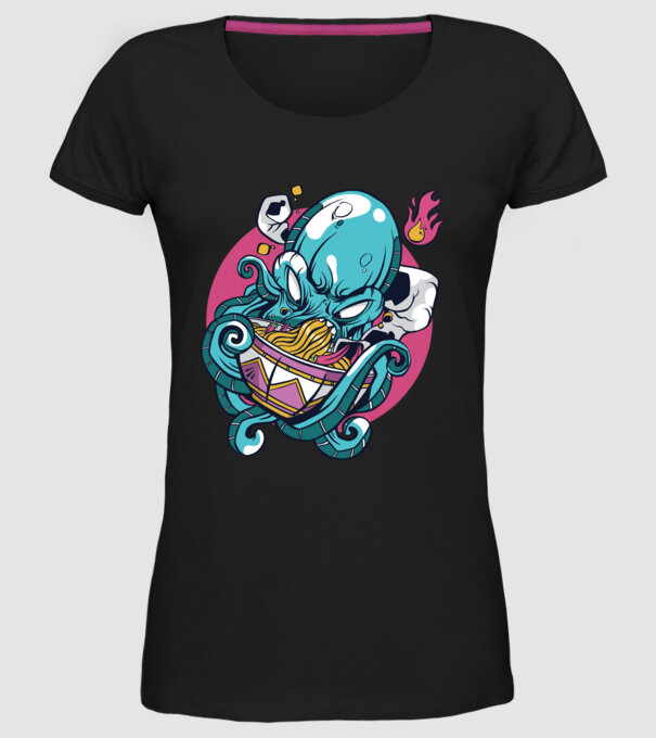 Octopus Ramen model negru pe tricou